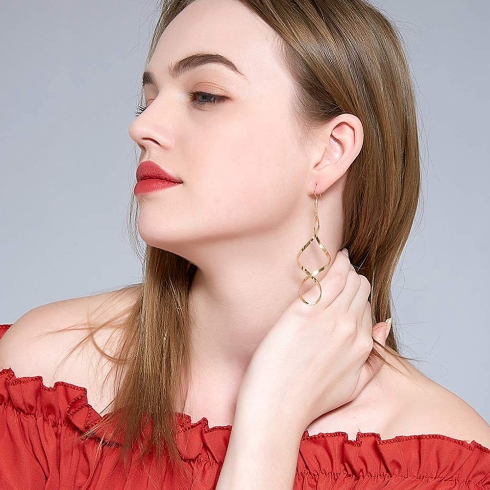 Gold Tone Swirl Earrings - Picture 2 of 5
